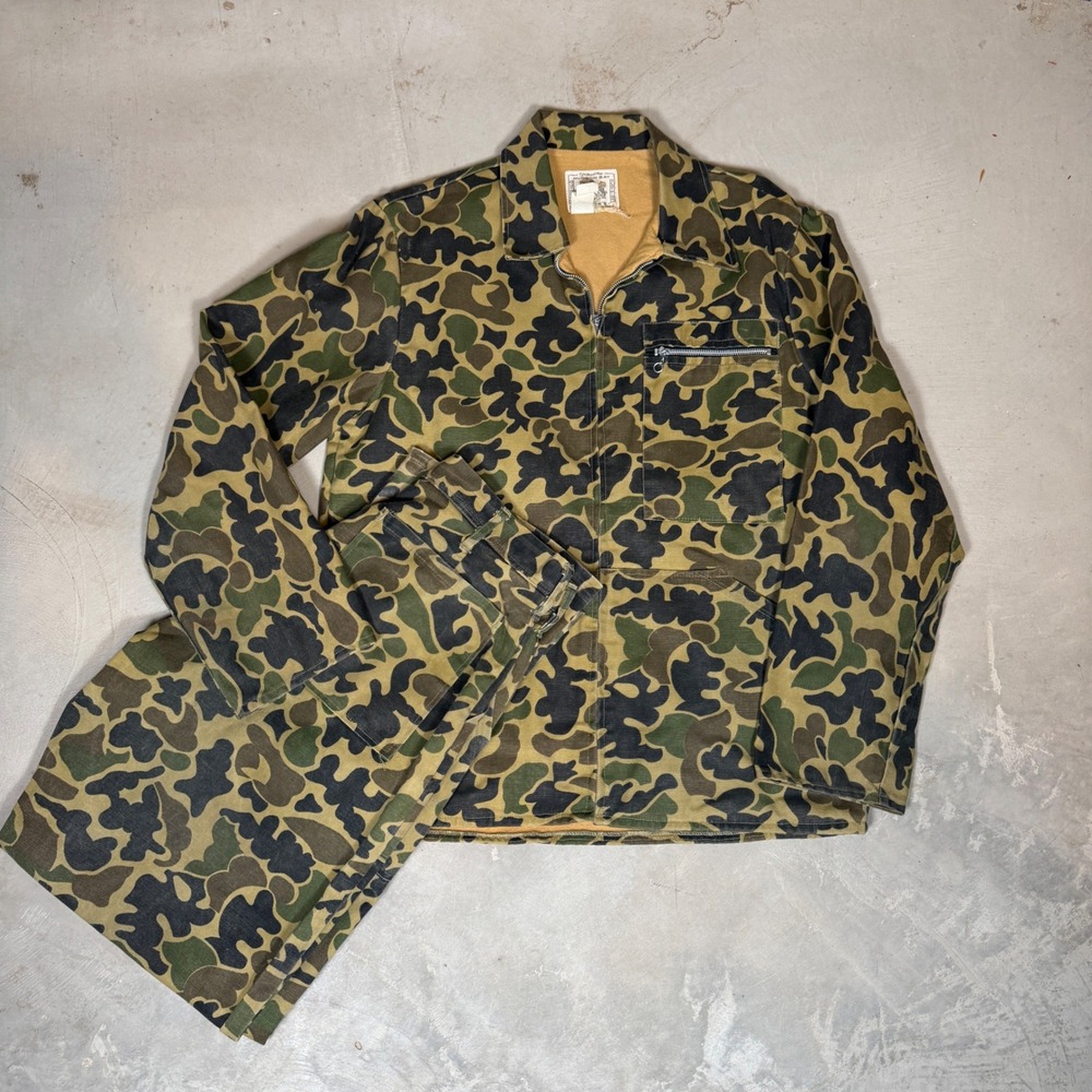vintage 50s 60s Hudson Bay Frogskin Duck Camo Hunting Suit Jacket Pants Set M